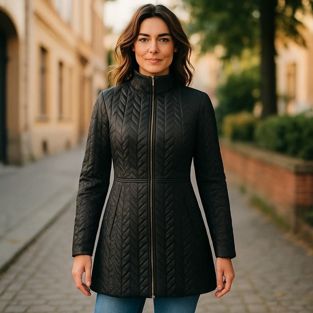 Kate Spade Black Puffer Jacket with Quilted Design Size Xsmall